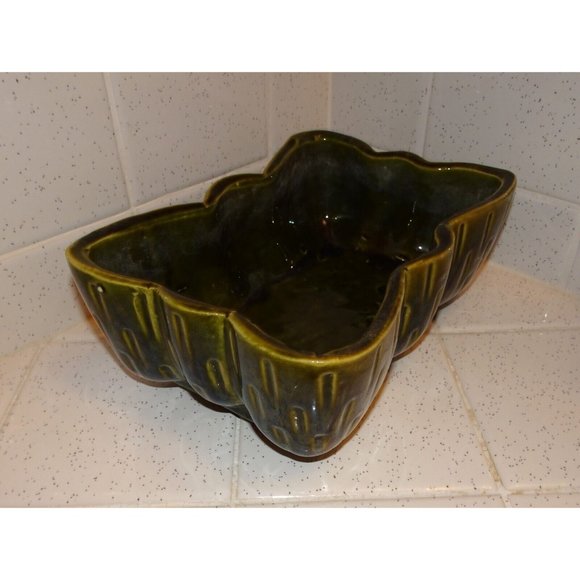 Vintage Upco Green Rectangle Planter w/ Scalloped Edges farmhouse art deco 1970s - Picture 14 of 16